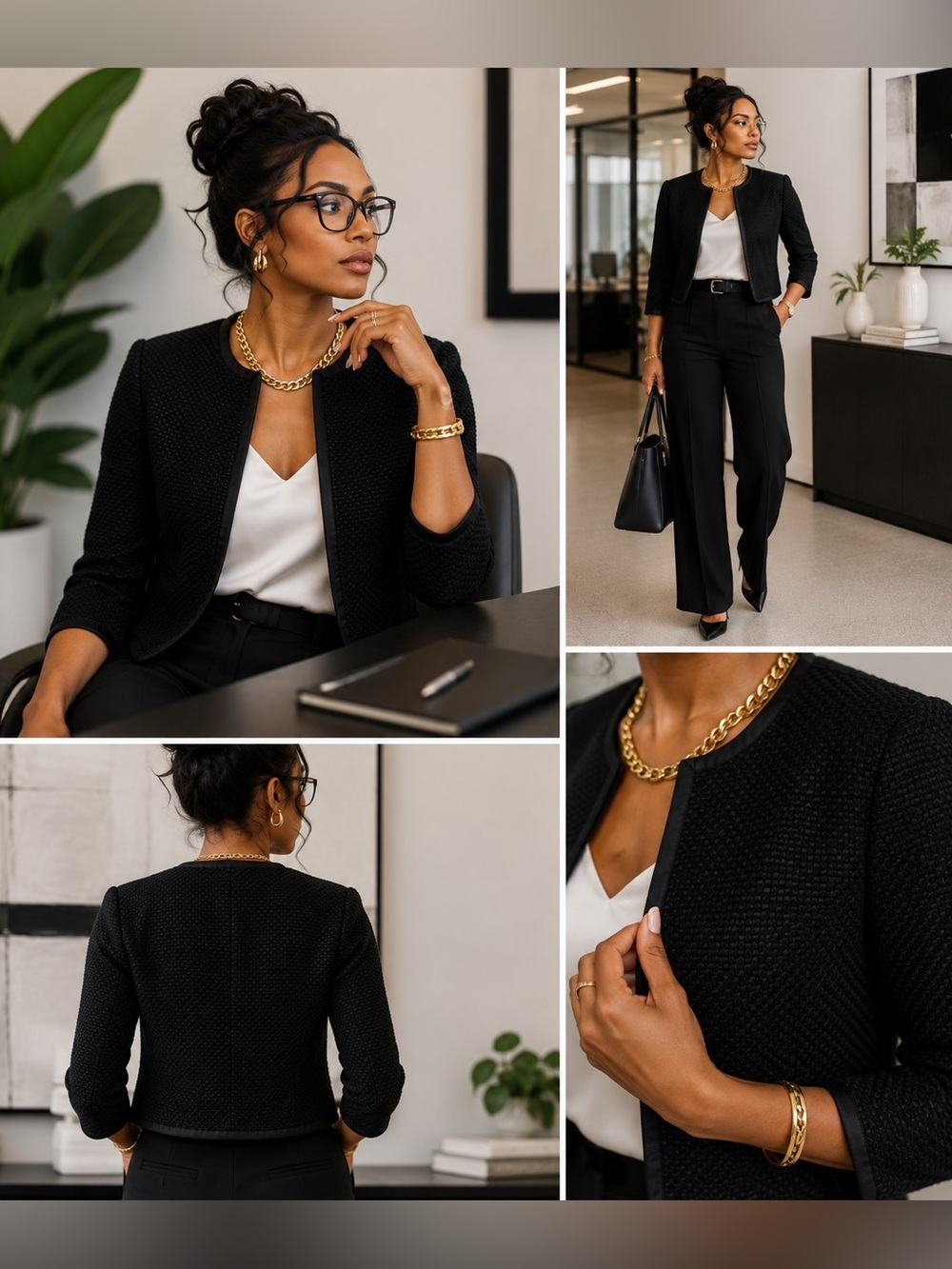 Mossimo Black Textured Wool-Blend Cropped Blazer | 3/4 Sleeve | S